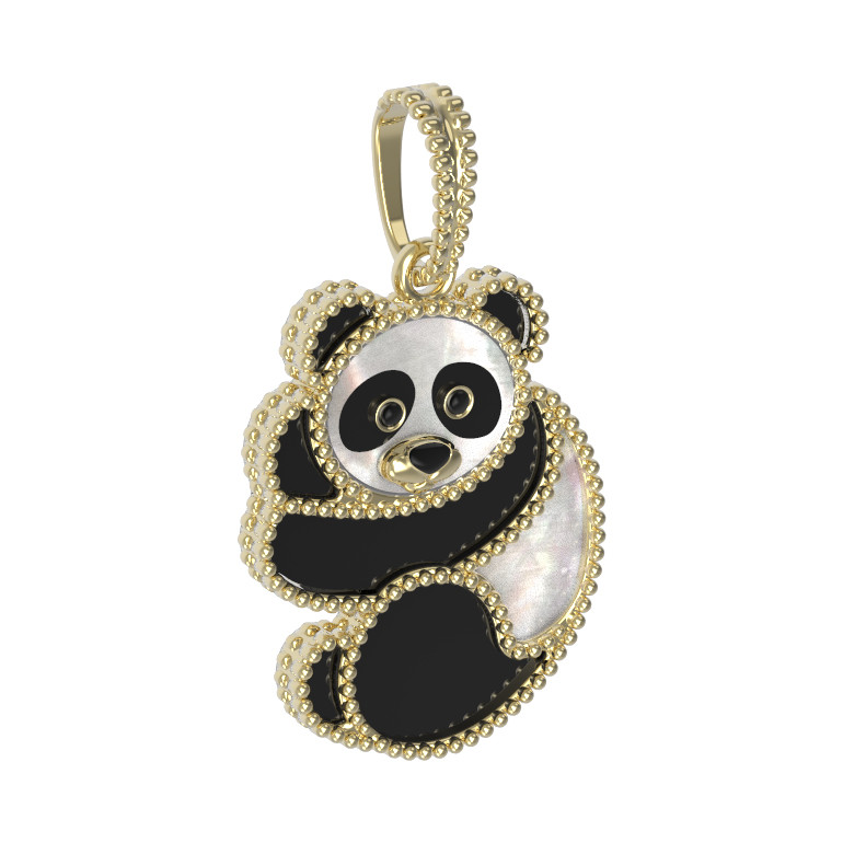 Подвеска из лимонного золота c эмаль , ониксом и перламутром