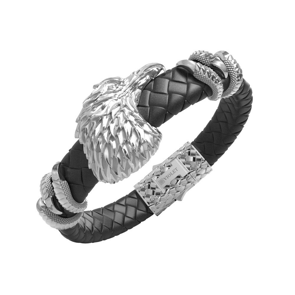 Браслет из белого золота c бриллиантами и кожаным шнурком