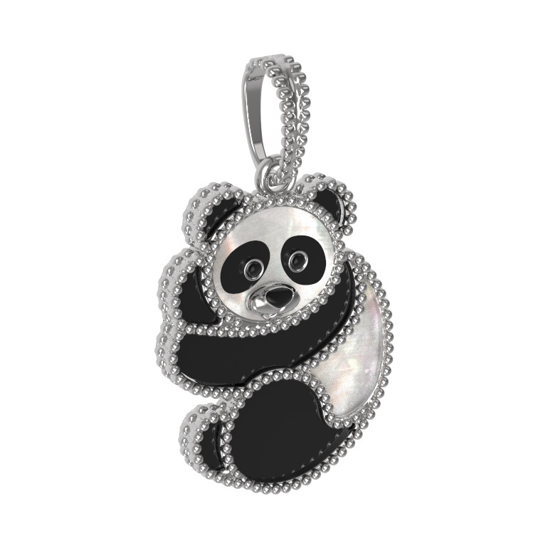 Подвеска из белого золота c эмаль , ониксом и перламутром