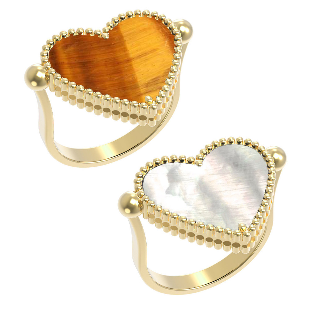 Кольцо из лимонного золота c тигровым глазом и перламутром