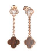 Серьги из золота 585 пробы c тигровым глазом и перламутром