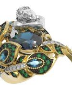 Кольцо из лимонного золота 585 пробы c фианитом, топазом London Blue и топазом London