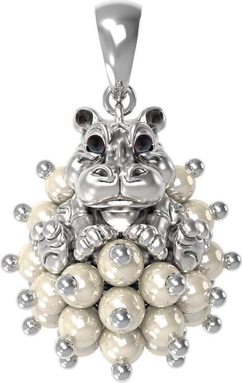 Подвеска из белого золота c эмаль и жемчугом