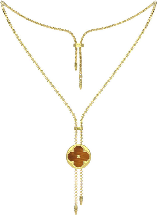 Колье из лимонного золота c тигровым глазом и перламутром