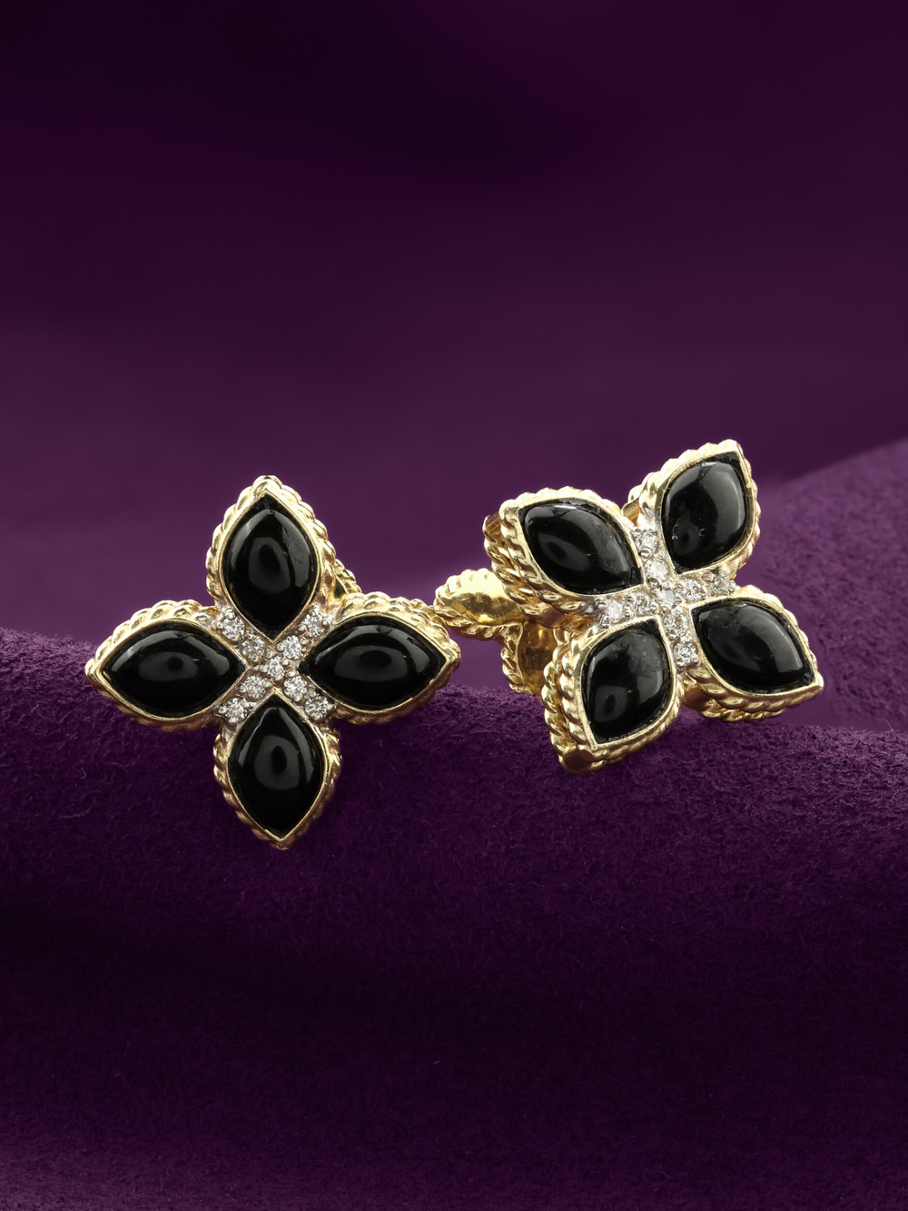 Серьги из лимонного золота c бриллиантами и ониксом