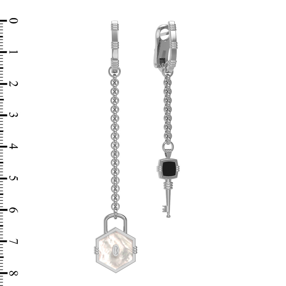 Серьги из белого золота c ониксом и перламутром