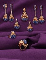 Серьги из золота 585 пробы c эмалью и лазуритом