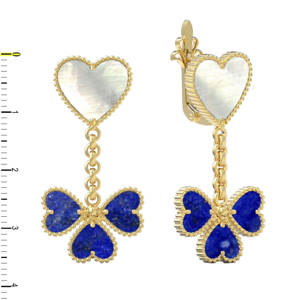 Серьги из лимонного золота c лазуритом и перламутром