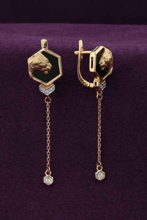 Серьги из золота c бриллиантами и ониксом