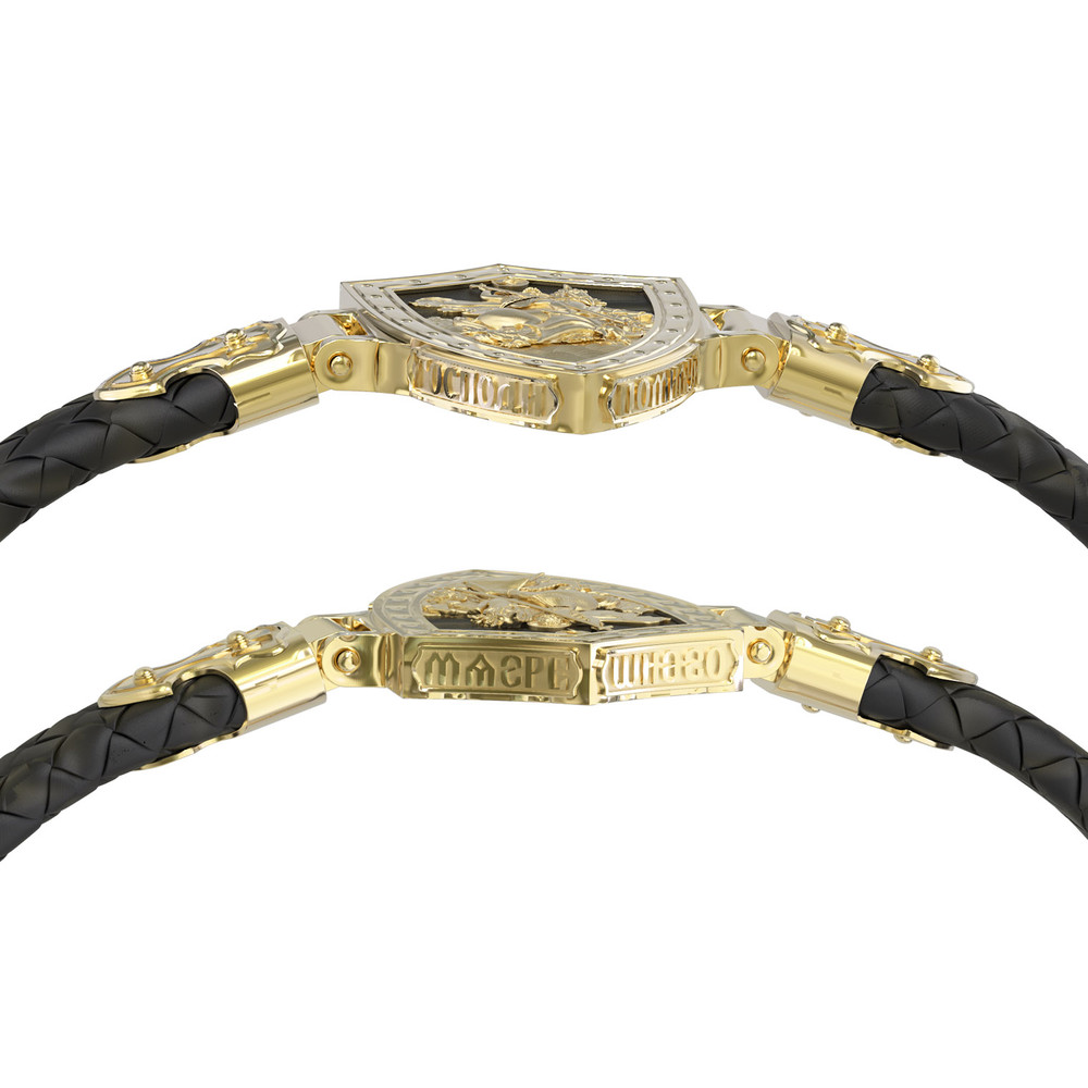 Браслет из лимонного золота c шнурком и ониксом