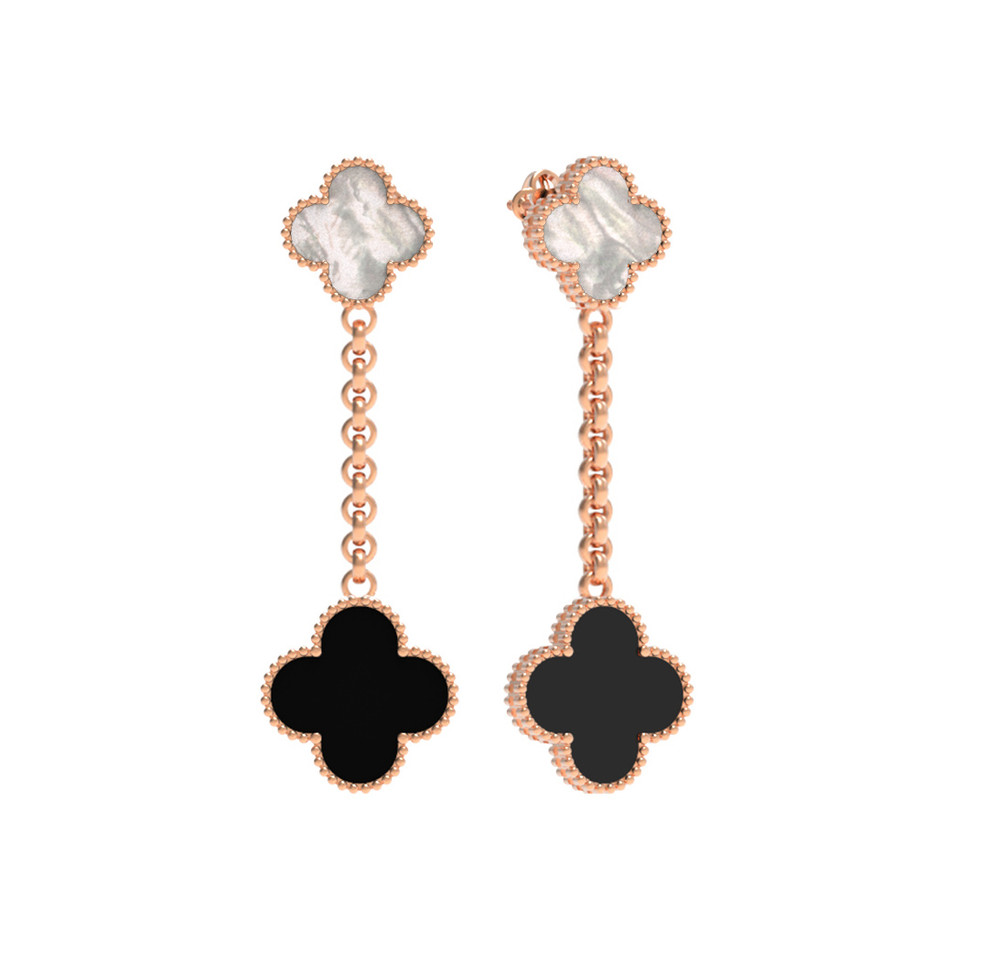 Серьги из золота c ониксом и перламутром