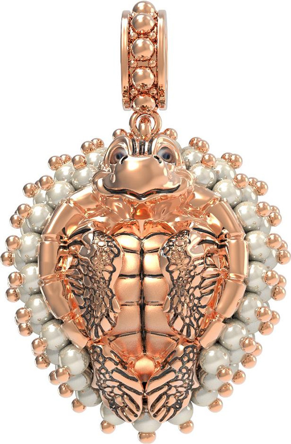 Подвеска из золота c эмаль и жемчугом