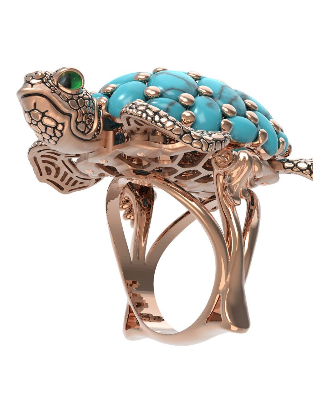 Кольцо из золота 585 пробы c эмалью и бирюзой