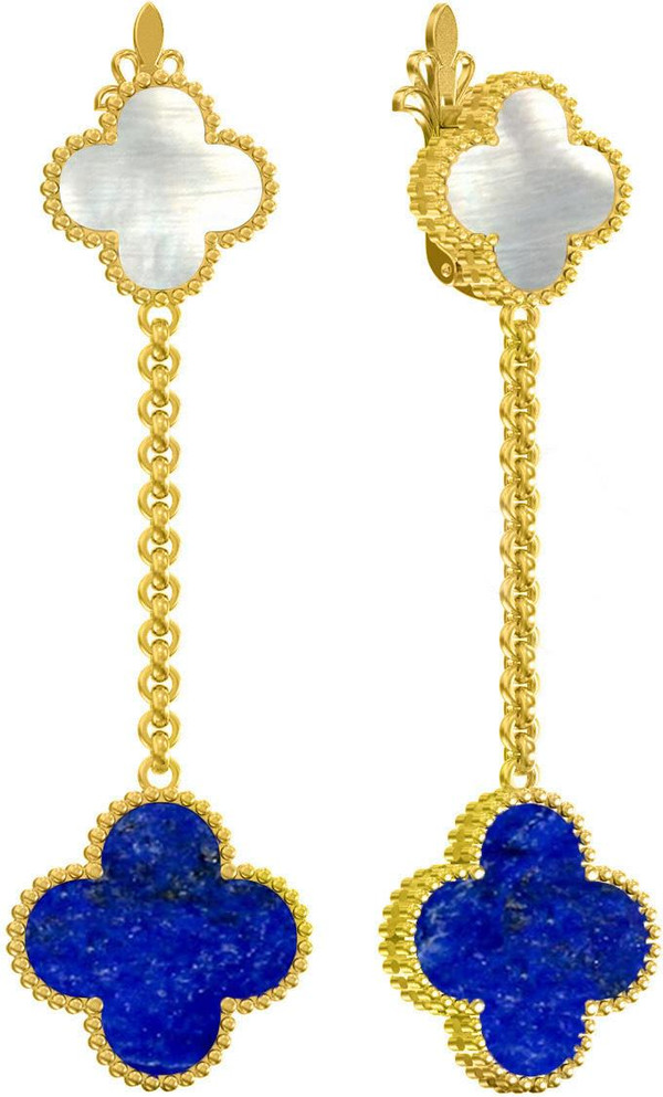 Серьги из лимонного золота c лазуритом и перламутром