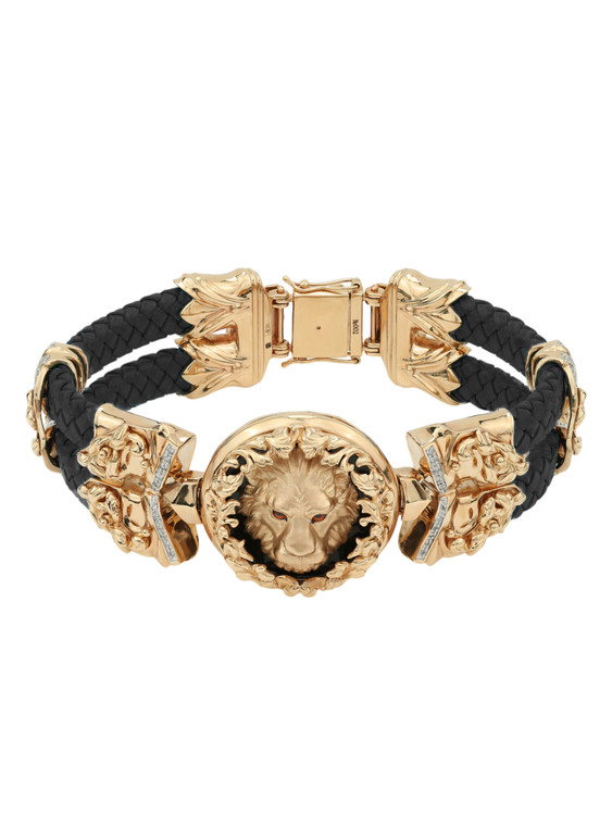 Браслет из золота c эмаль , бриллиантами, шнурком и ониксом