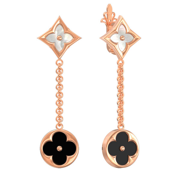 Серьги из золота c ониксом и перламутром