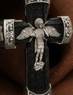 Крест из белого золота 585 пробы c эбеновым деревом