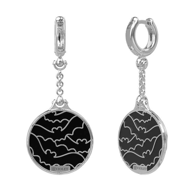 Серьги из белого золота c эмаль и ониксом