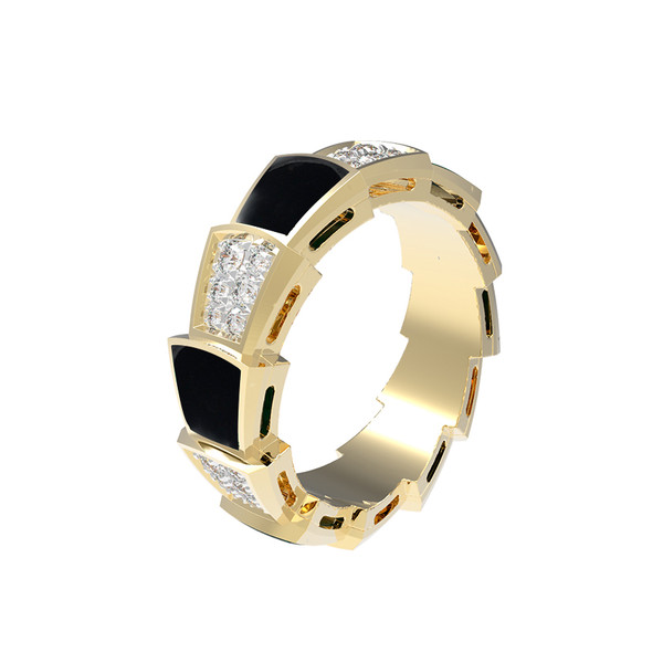 Кольцо из лимонного золота c бриллиантами и ониксом