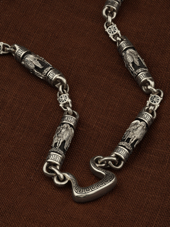 Цепь из белого золота c эмаль и эбеновым деревом