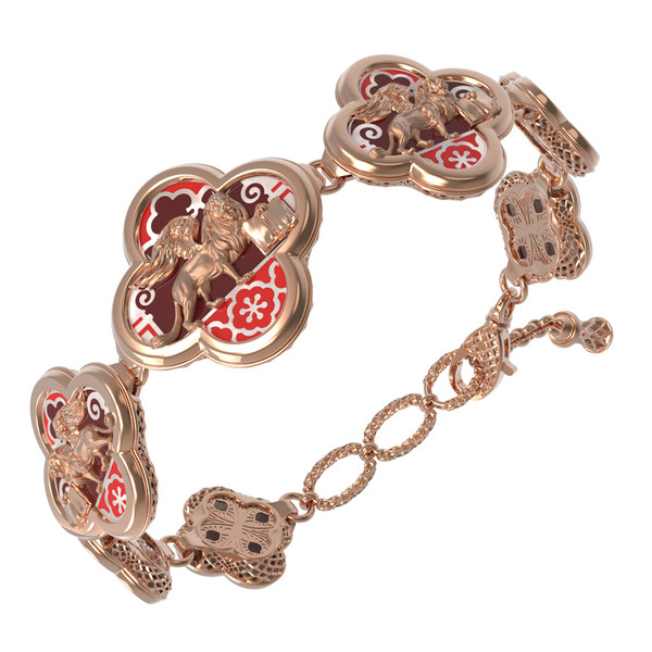 Браслет из золота c эмаль , жемчугом и перламутром