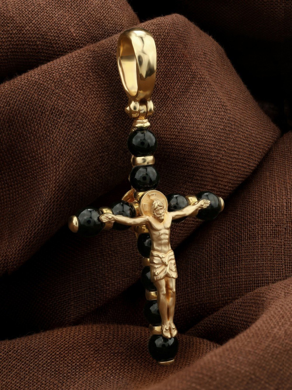 Крест из лимонного золота c ониксом