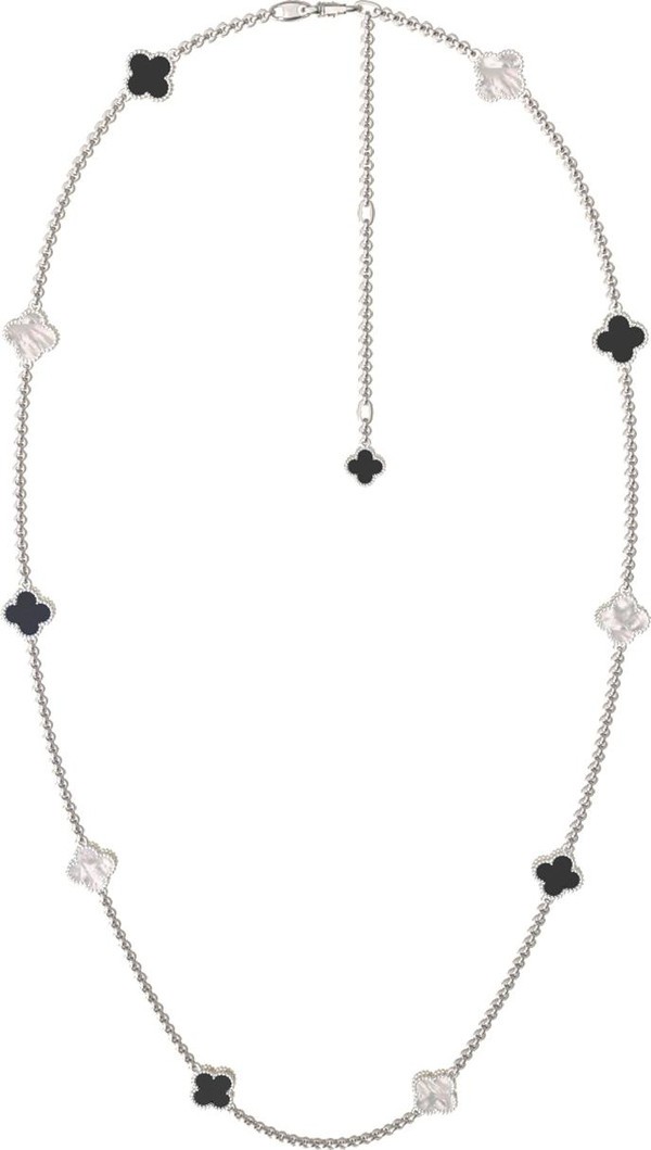 Колье из белого золота c ониксом и перламутром