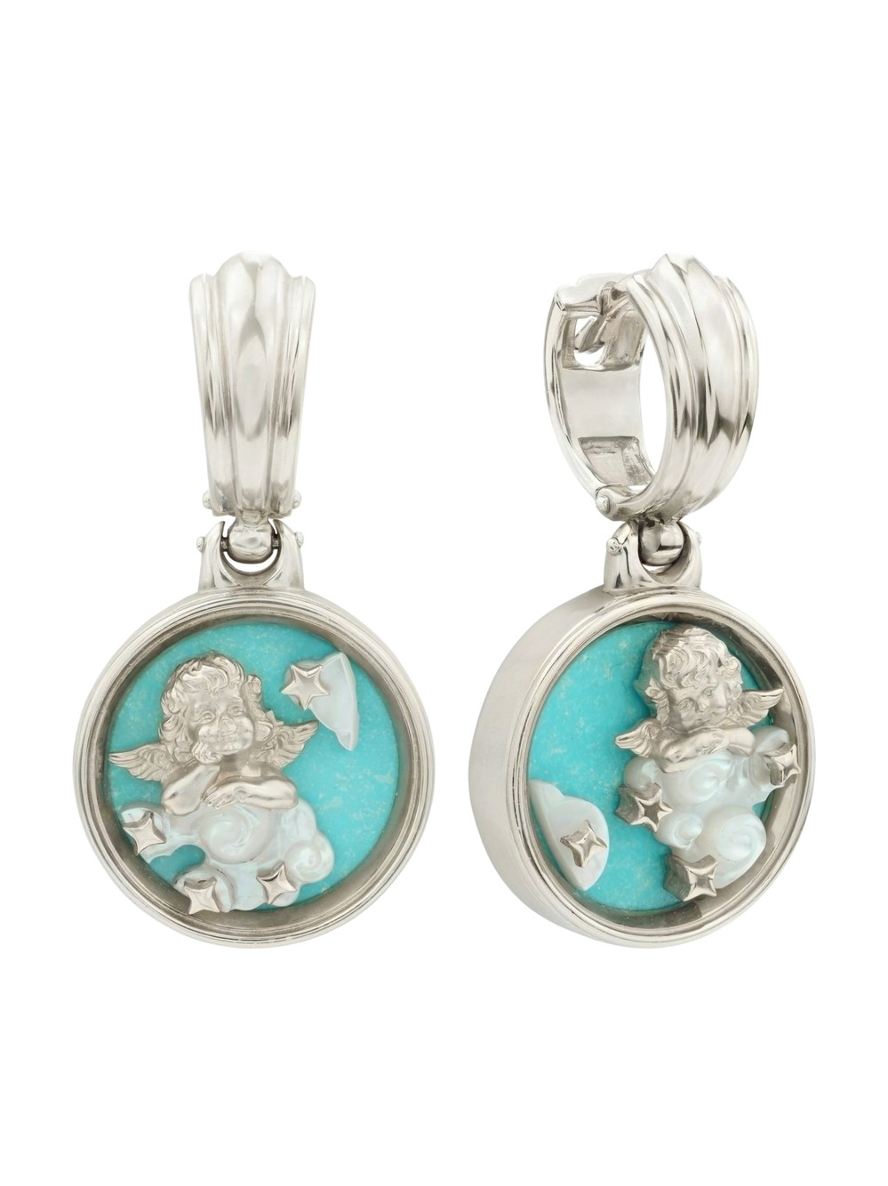 Серьги из белого золота c бирюзой и перламутром
