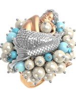Кольцо из золота 585 пробы c жемчугом и бирюзой