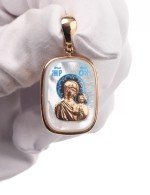 Образок из золота 585 пробы c эмалью и перламутром