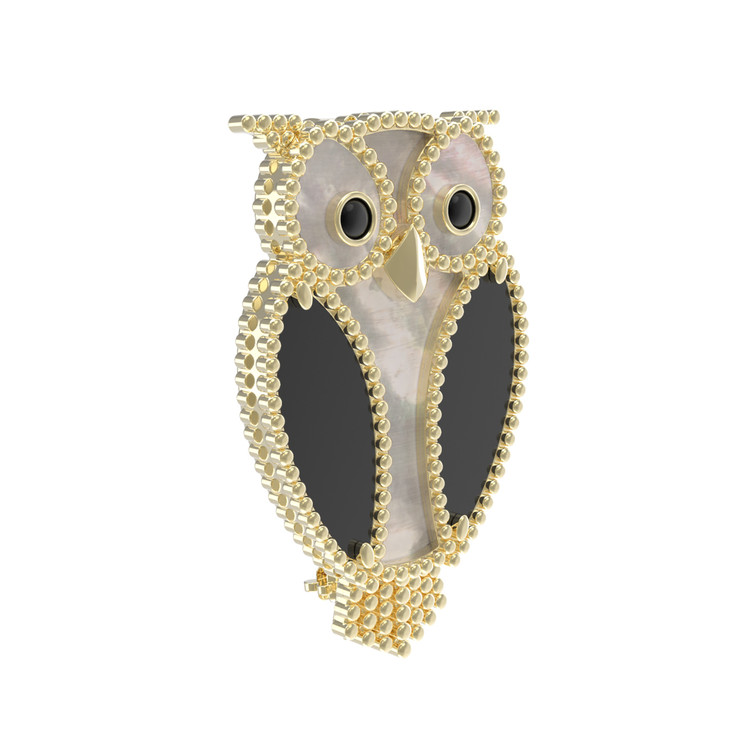 Брошь из лимонного золота c эмаль , ониксом и перламутром