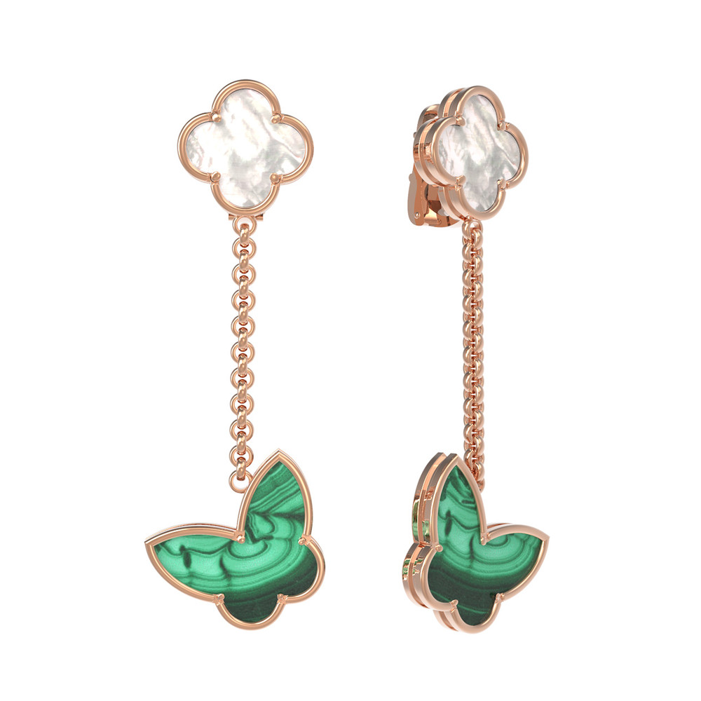 Серьги из золота c малахитом и перламутром