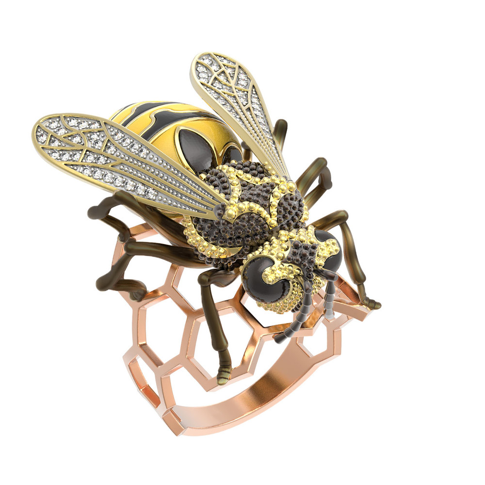 Кольцо из золота c эмаль и фианитом