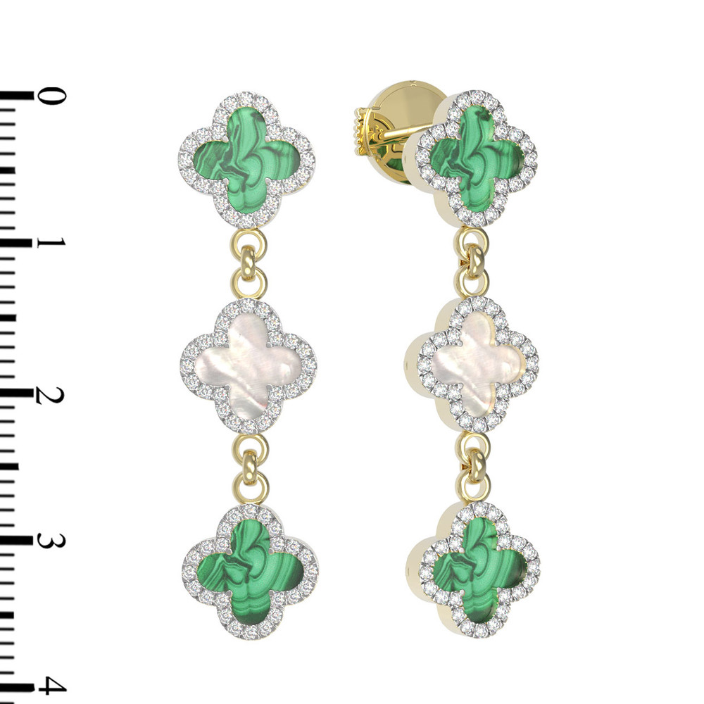 Серьги из лимонного золота c бриллиантами, малахитом и перламутром