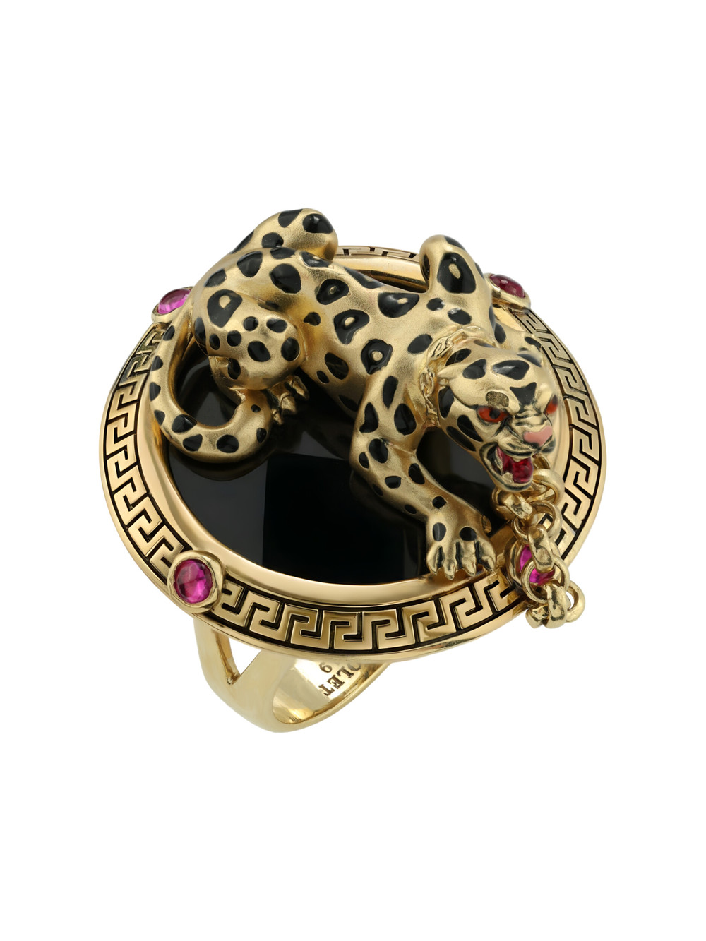 Кольцо из лимонного золота c эмаль , ониксом и рубином