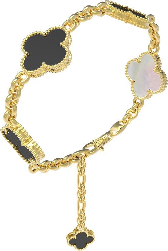 Браслет из лимонного золота 585 пробы c ониксом и перламутром
