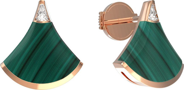 Серьги из золота c бриллиантами и малахитом