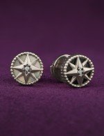 Серьги из белого золота 585 пробы c бриллиантами, ониксом и перламутром