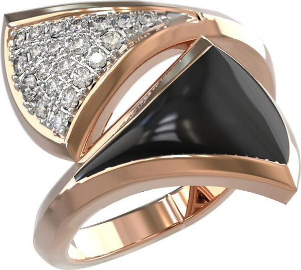 Кольцо из золота c бриллиантами и ониксом