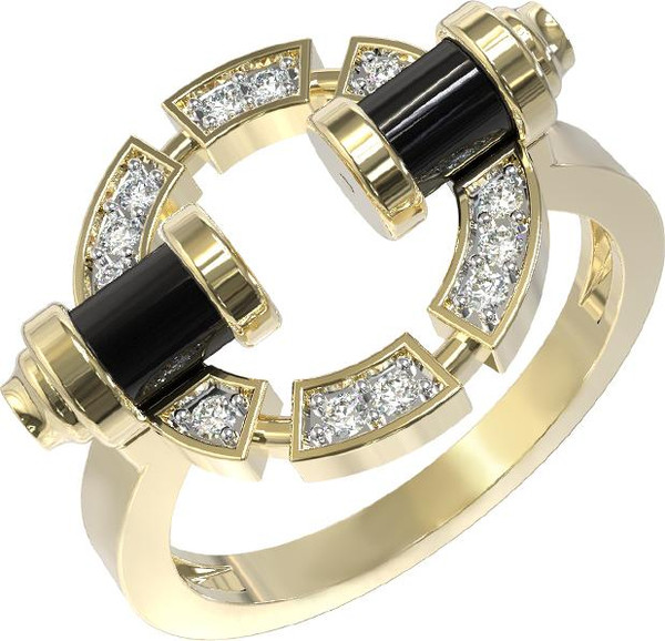 Кольцо из лимонного золота c бриллиантами и ониксом