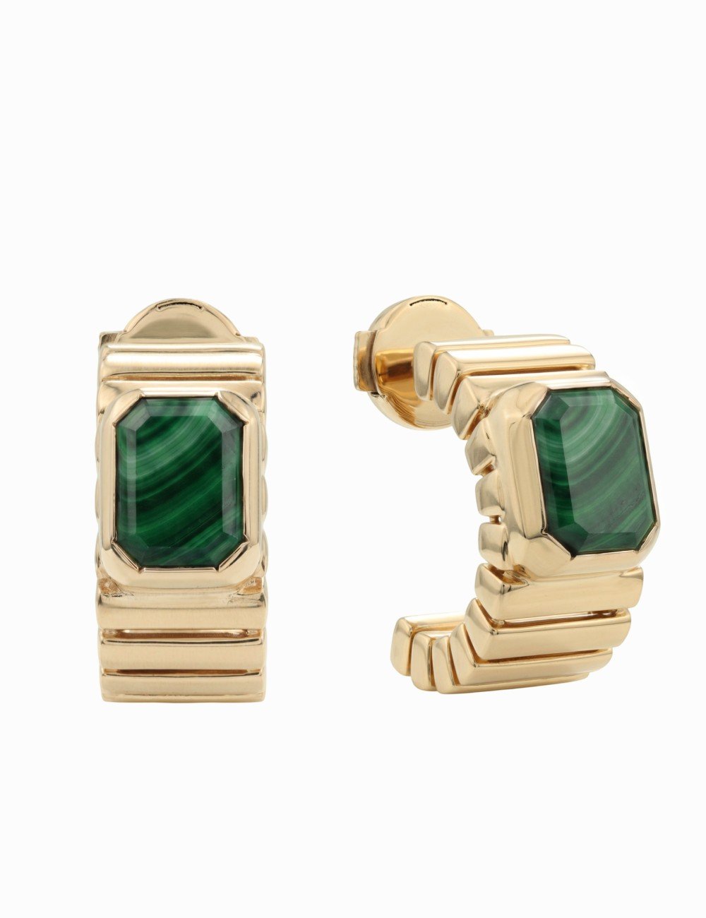 Серьги из золота 585 пробы c малахитом