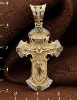 Крест из лимонного золота 585 пробы c бриллиантами