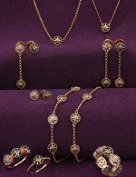 Серьги из золота 585 пробы c бриллиантами, малахитом и перламутром