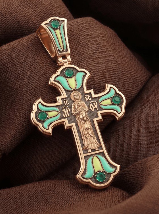 Крест из золота c эмаль и хризопразом