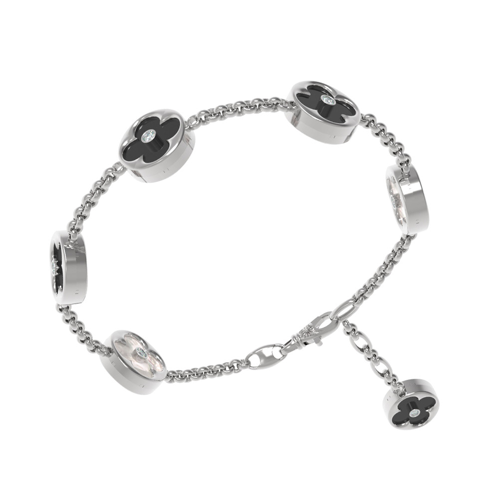 Браслет из белого золота c бриллиантами, ониксом и перламутром