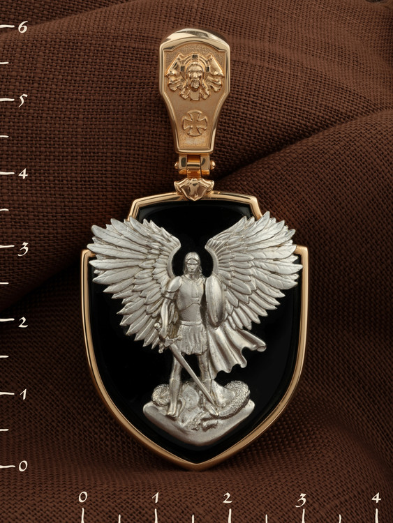 Образок из золота c эмаль и ониксом