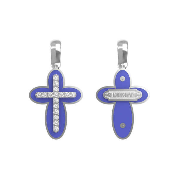 Крест из белого золота c эмаль и бриллиантами