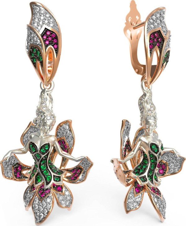 Серьги из золота 585 пробы c фианитом