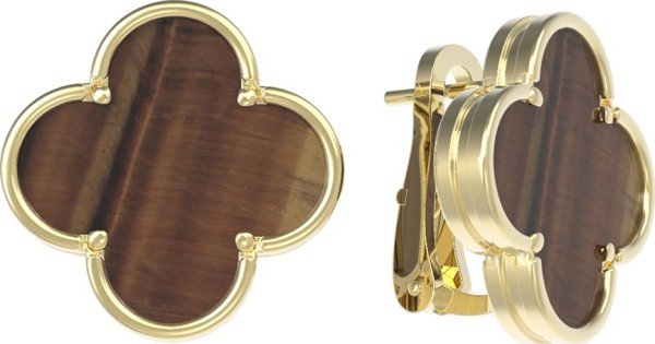 Серьги из лимонного золота 585 пробы c тигровым глазом