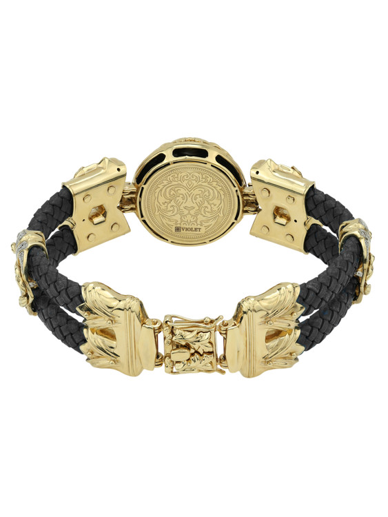 Браслет из лимонного золота c эмаль , бриллиантами, шнурком и ониксом